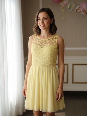 Suzy Shier Yellow Lace A-Line Mini Dress